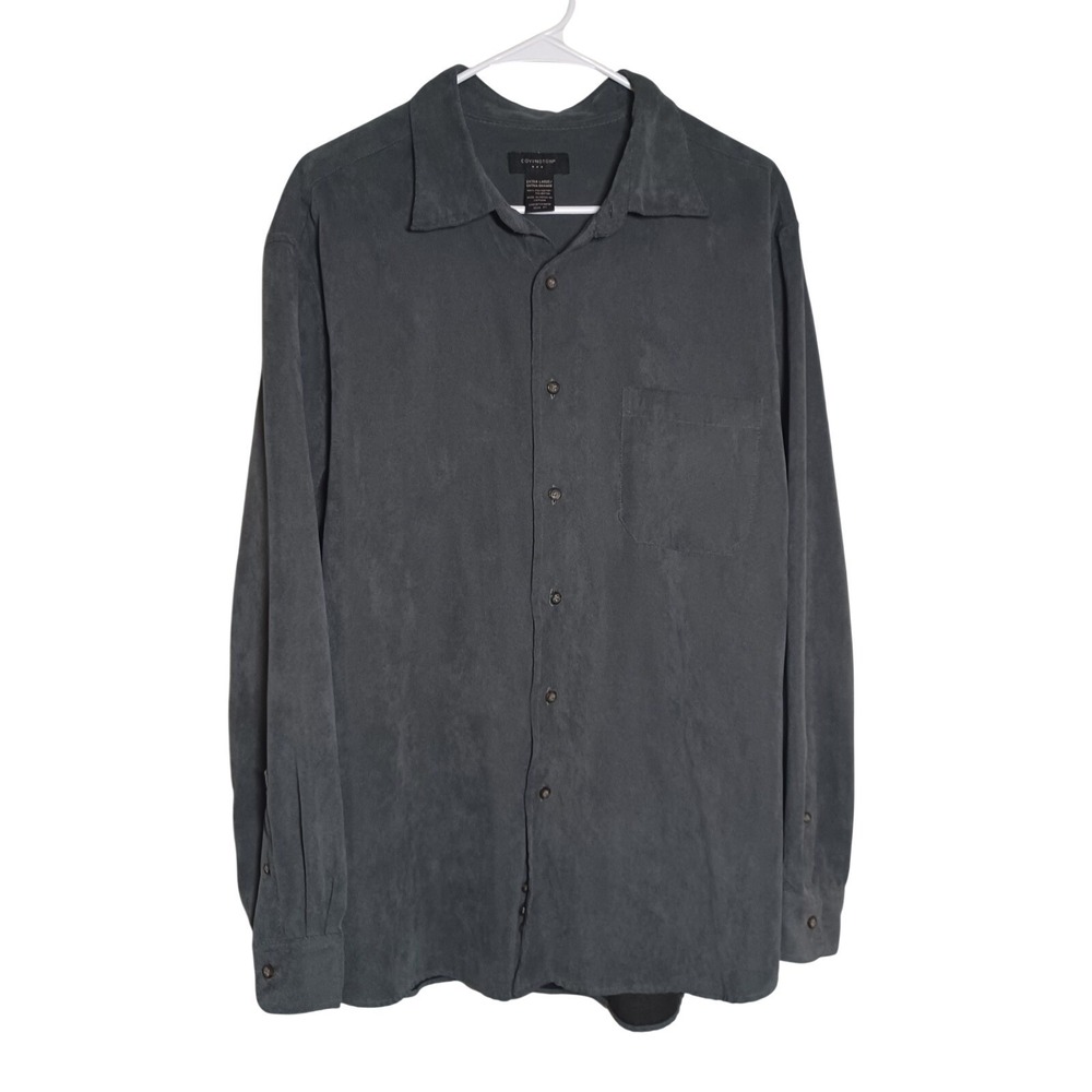 Covington Mens XL Faux Suede Button Down Shirt Gray Long Sleeve Pocket Solid